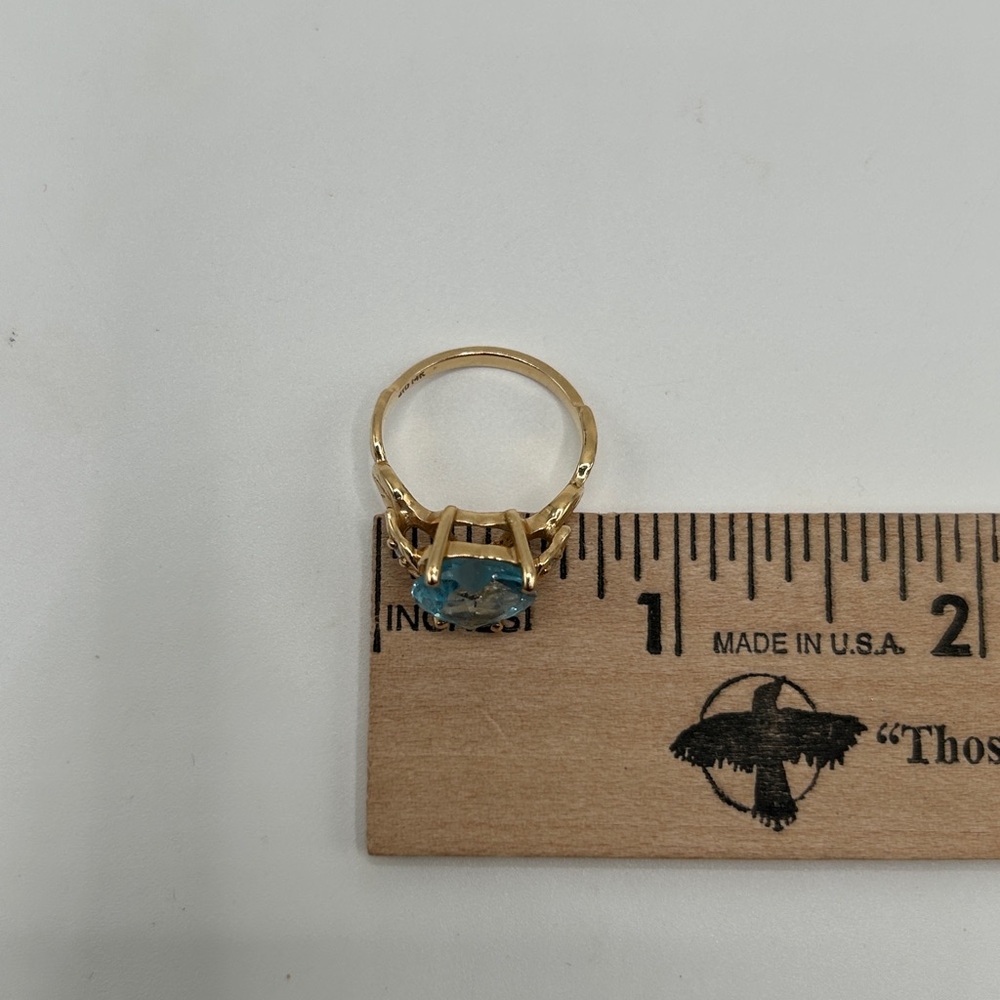 14k Solid Gold Ring Blue Heart 10mm Topaz and Diamond Gemstone - Picture 10 of 13